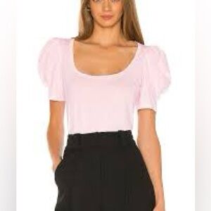 A.L.C.  Pink Rumi Tee With Scoop Neck And Puff Sleeves
